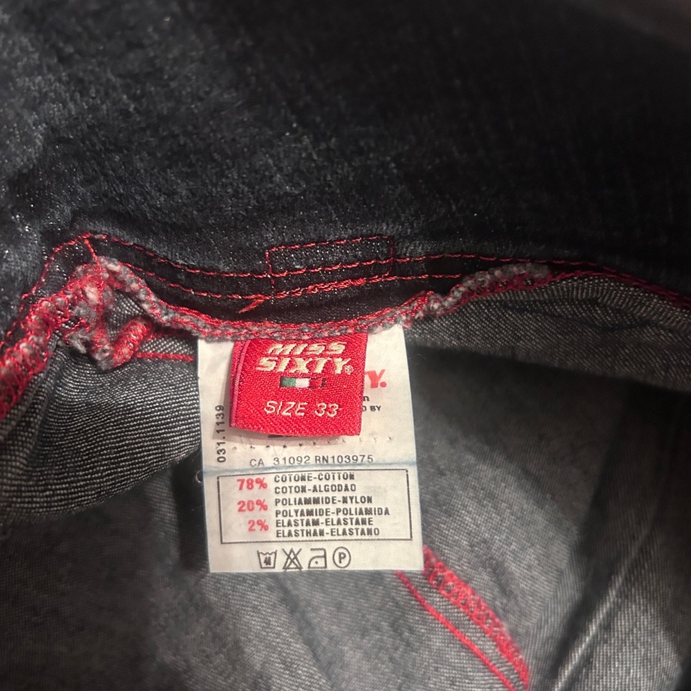 Vintage MISS SIXTY *Flare Nixie* Low Rise Jeans Size 33 Long Inseam 35” Tall - Picture 3 of 10
